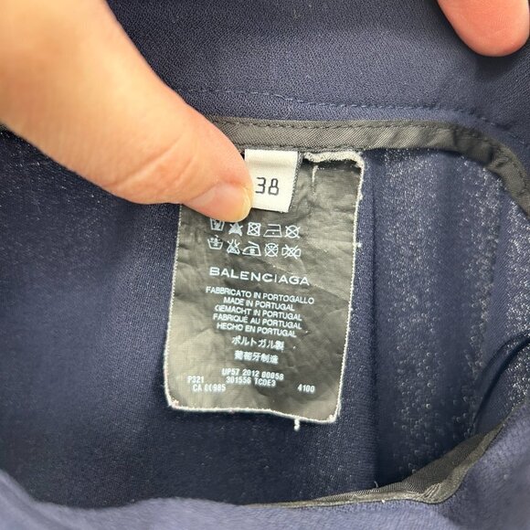 BALENCIAGA Women's Navy Blue Wool Blend Straight Leg Trouser Pants Size EU 38 - Picture 8 of 8